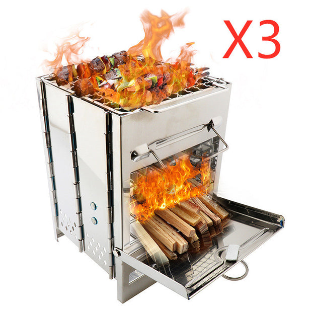Lightweight Camping Wood Stove Adjustable Folding Wood Stove Burning for Outdoor Cooking Picnic Hunting BBQ Windproof