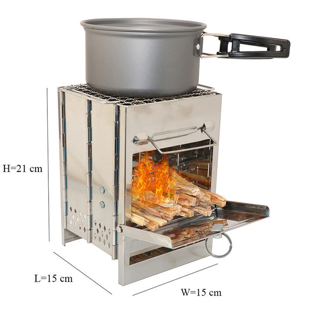 Lightweight Camping Wood Stove Adjustable Folding Wood Stove Burning for Outdoor Cooking Picnic Hunting BBQ Windproof